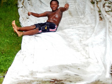 Pre-junior week slip and sliding at Camp Friedenswald