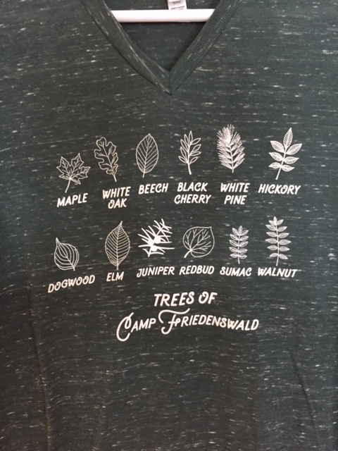 Trees of Camp Friedenswald t-shirt in marble green.