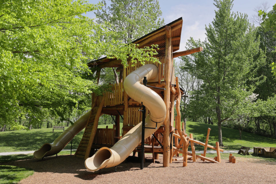 Large play structure, wooden with slide